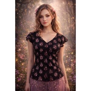 Y2K Fairy Grunge S Babydoll Floral Mesh Top Romantic‎ Whimsigoth Coquette Witchy